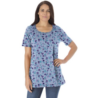 Woman Within Plus Size Perfect Printed Short-Sleeve Scoopneck Tee