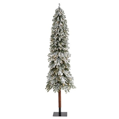 8ft Nearly Natural Pre-Lit Flocked Slim Grand Alpine Artificial Christmas Tree Clear Lights