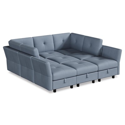 Light Blue Velvet Modular Sectional – Hidden Storage + Convertible Ottoman + Comfy Sleeper, Versatile Sofa for Living Room, Apartment & Bedroom
