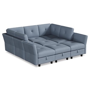 Light Blue Velvet Modular Sectional – Hidden Storage + Convertible Ottoman + Comfy Sleeper, Versatile Sofa for Living Room, Apartment & Bedroom - 1 of 4