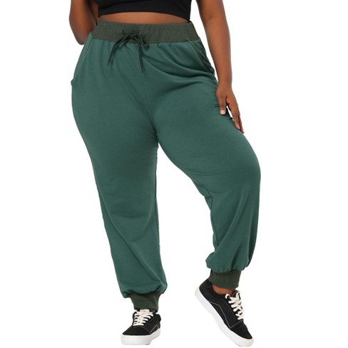 Agnes Orinda Women Plus Size Drawstring Waist Contrast Color Jogger Pants  Gray Green 3x : Target
