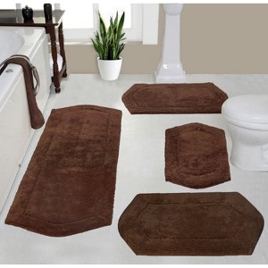 Waterford Tufted Bath Rug, Extra Soft and Absorbent, Non-Slip Bath Mats, Machine Washable bath rugs for Bathroom, 4 Pcs Set with Runner, Chocolate - 1 of 4
