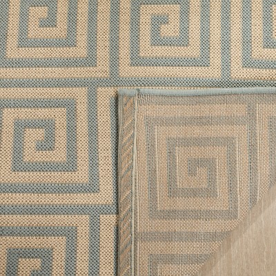 Aqua Blue Geometric Flat Woven Synthetic Area Rug 59"