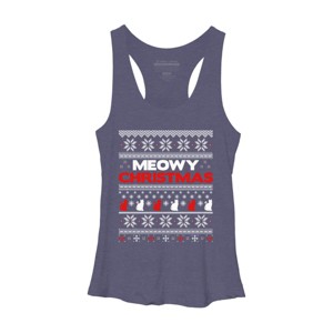 Women's Design By Humans Meowy Christmas Funny Xmas Gift Shirt By thebluebabi Racerback Tank Top - 1 of 3