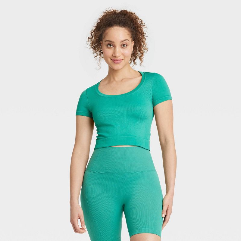 Women's Seamless Cropped Short Sleeve Top - All In Motion™, 1 of 9