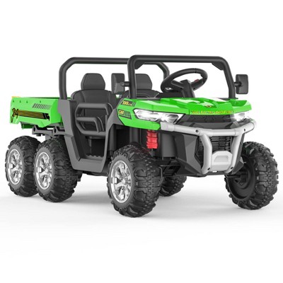 24V 2-Seater Ride On Dump Truck with Parent Remote Control, 4WD 6-Wheel Electric Car for Big Kids, UTV Style Dump Bed & Music Horn