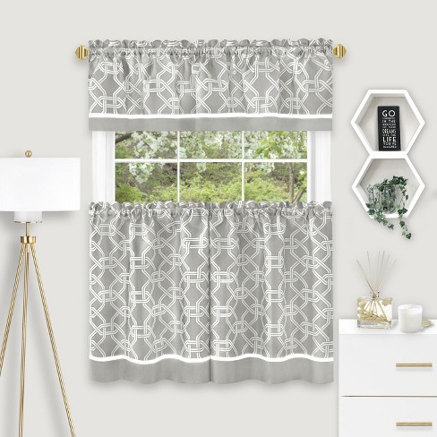 Kate Aurora Geometric Crescent 3 Piece Rod Pocket Cafe Kitchen Curtain Tier & Valance Set - image 1 of 3