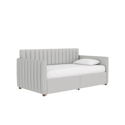 Twin Gray Linen Upholstered Daybed with Storage Drawers