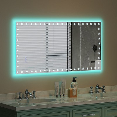 Bathroom Mirror with Lights Color Changing Lighted Mirror Dimmable -Fog Function Rectangular Mirror