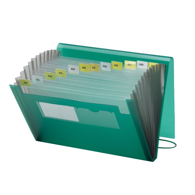 Smead Poly Expanding File, 12 Pockets, Flap and Cord Closure, Letter Size, Green (70878), 1 of 3
