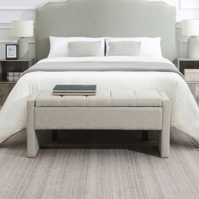 Modern Bed End Bench,Linen Upholstered Bedroom Bench,Window Vanity Bench With Large Storage Space For Bedroom,Living Room,Dorm-Cuddlewood