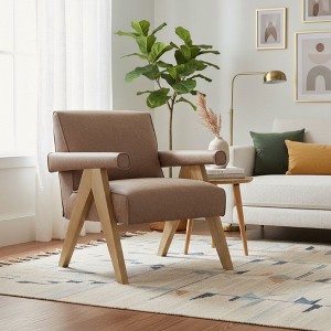 PAGED Accent Chair Modern Living Room Chairs Faux Leather Arm Chair with V Shape Legs and Floor Glides for Office - 1 of 4