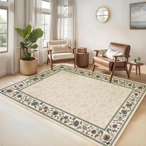 Area Rugs for Living Room Washable Vintage Floral Print Large Bedroom Rugs Indoor Modern Geometric Bordered Rug - 1 of 4