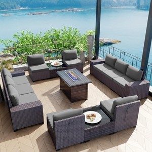 ALAULM Outdoor Patio Furniture Set Outdoor Sectional Rattan Sofa Set Brown Manual Wicker Patio Conversation Set with Cushions - 1 of 4