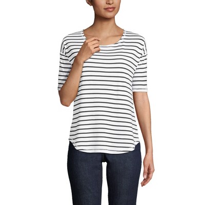 Lands' End Women's Supima Micro Modal Elbow Sleeve Balletneck Curved Hem Top