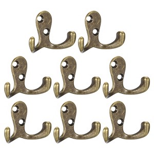 Unique Bargains Zinc Alloy Double Prong Retro Hanging Towel Backpack Clothes Scarf Keys Hat Wall Hooks 8 Pcs - 1 of 4