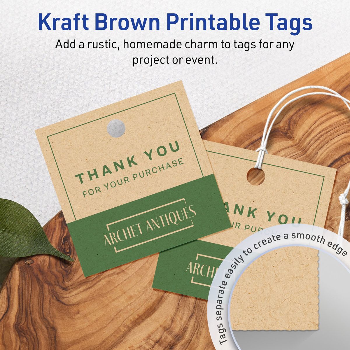 2" x 2" Square, Kraft Brown Printable Tags - thumbnail 2