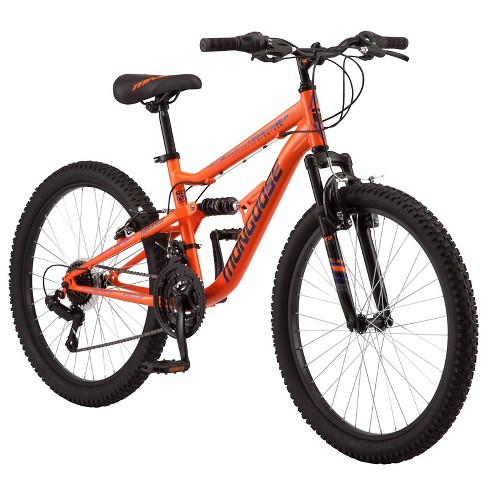 24 Inch Mountain Bike MTB Front Suspension 18 Speed Geared Orange Boys Bicycle 