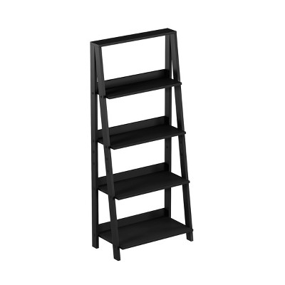 Black 4-Tier Adjustable Wood Ladder Bookshelf