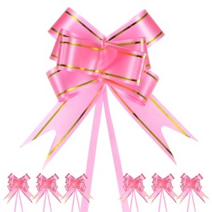 Unique Bargains Plastic Gold Edge PP Plastic Glossy Appearance Gift Wrap Satin Pull Bows 200 Count - 1 of 4