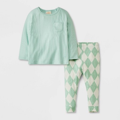 Image of Baby Boys' Ribbed Top & Pants Set - Cat & Jack™ Mint Green Newborn