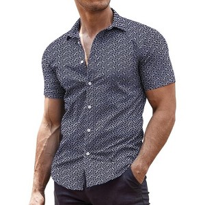 COOFANDY Men's Muscle Fit Dress Shirts Wrinkle-Free Short Sleeve - 1 of 4