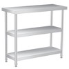 Stainless steel coffee table, three-tier metal preparation counter with two lower shelves and gloves, suitable for various work locations. - 3 of 4