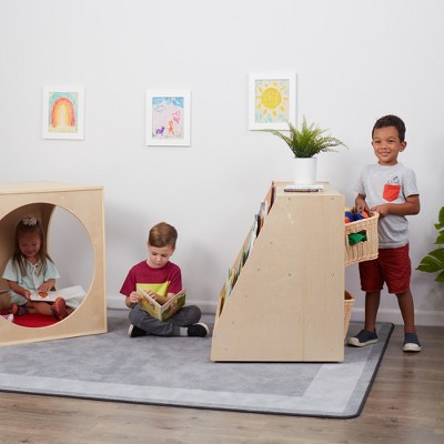 Natural Birch Double-Sided Mobile Book Display with Storage