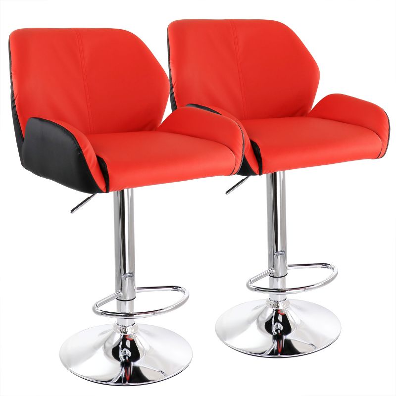 Elama 2 Piece Adjustable Faux Leather Bar Stool in Red and Black with Chrome Base, 1 of 9