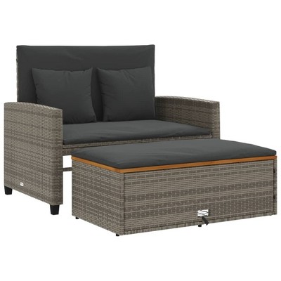 vidaXL Garden Sofa Gray PE wicker, acacia wood, powder-coated steel Medium