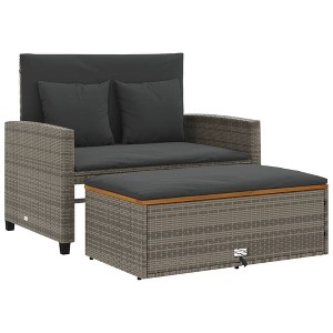 vidaXL Garden Sofa Gray PE wicker, acacia wood, powder-coated steel Medium - 1 of 1