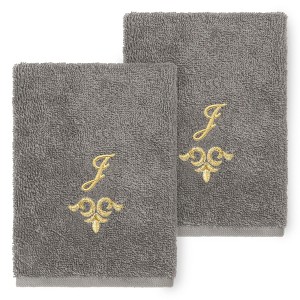 Linum Home Textiles 100% Turkish Cotton MONICA Gold Thread 2PC Embellished Washcloth Set - 1 of 3