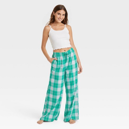 Plaid Wide Leg Pajama Pants - Green Plaid