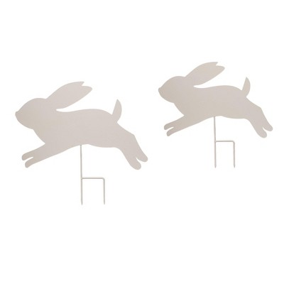 Transpac Metal Jumping Easter Bunny Garden Yard Stake Set of 2 Home Decorations Easter