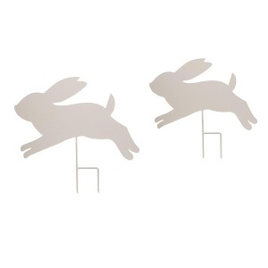 Transpac Metal Jumping Easter Bunny Garden Yard Stake Set of 2 Home Decorations Easter - 1 of 1