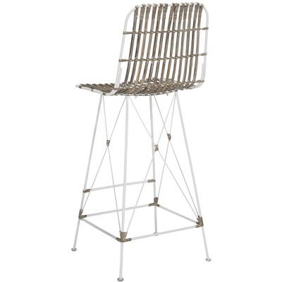 Minerva White Wicker and Metal Bar Stool Set of 2