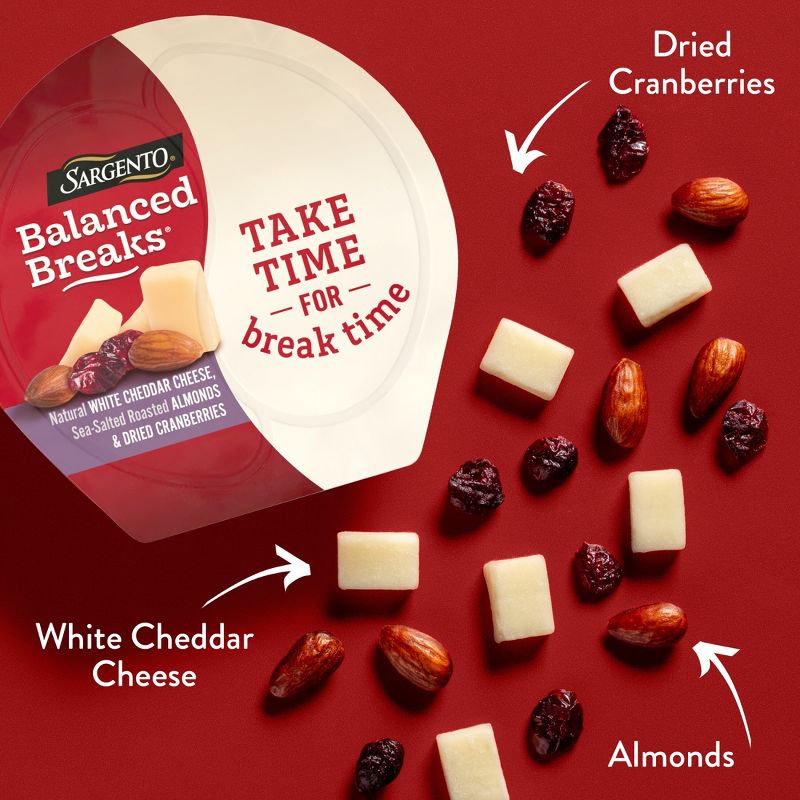 Sargento Balanced Breaks Natural White Cheddar, Sea-Salted Roasted Almonds &#38; Dried Cranberries - 4.5oz/3ct, 4 of 11