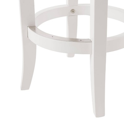 Elegant Backless Counter Height Stool in White Leather & Rubberwood