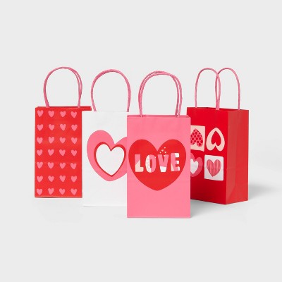 4ct Valentine's Day Gift Bags Pink/Red/White - Spritz™