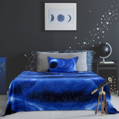 3 Pcs Twin Polyester Galaxy Stars Themed Bedding Sets Blue - PiccoCasa