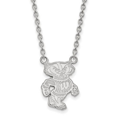 Black Bow Jewelry 10k White Gold Wisconsin Badgers NCAA Necklace 18 Inch
