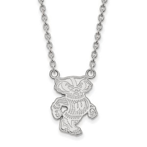 Black Bow Jewelry 10k White Gold Wisconsin Badgers NCAA Necklace 18 Inch - 1 of 4