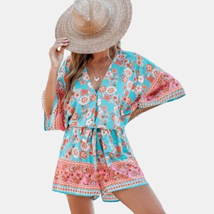 Women's Vibrant Floral Print Boho Romper - Cupshe - 1 of 4
