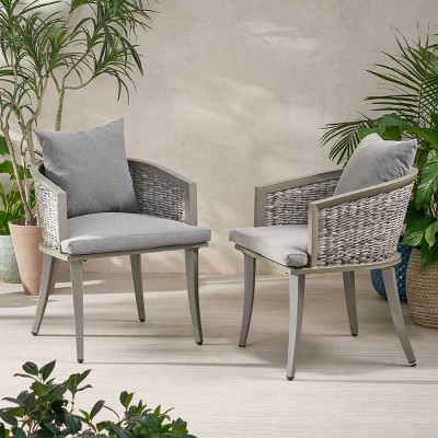 Set of 2 Outdoor Gray PE Rattan Lounge Chair with Waterproof Cushions for Patio or Balcony-The Pop Home