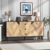 55" Grey Wood/Walnut Grain Wood Buffet Cabinet with Doors & Drawers - Storage Sideboard for Dining Room or Entryway - 3 of 4