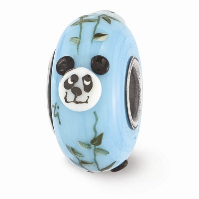 Black Bow Jewelry Fenton Blue Hand Painted Panda Face Glass & Sterling Silver Bead Charm