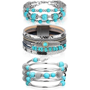 3-Pack Bohemian Faux Leather Multi-Layered Wrap Bracelets with Circle Design, Western Jewelry for Women & Men - 1 of 4