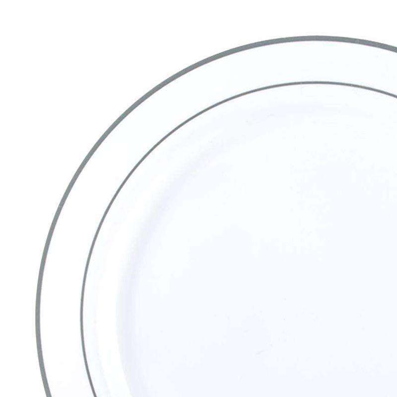 Smarty Had A Party 6" White with Silver Edge Rim Plastic Pastry Plates (120 Plates), 2 of 5