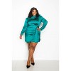 Slickblue Women's Plus Size Satin Mock Neck Mini Dress with Rouched Detail, Sleek & Sophisticated, 1XL-3XL, Teal/Black - 4 of 4