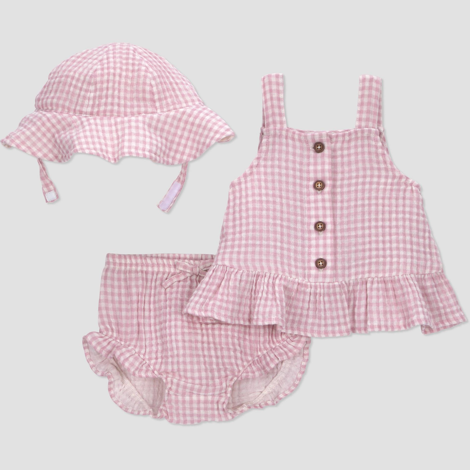 Carter's Just One You® Baby Girls' 3pc Gingham Tank Top with Bloomer and Hat Set - Purple